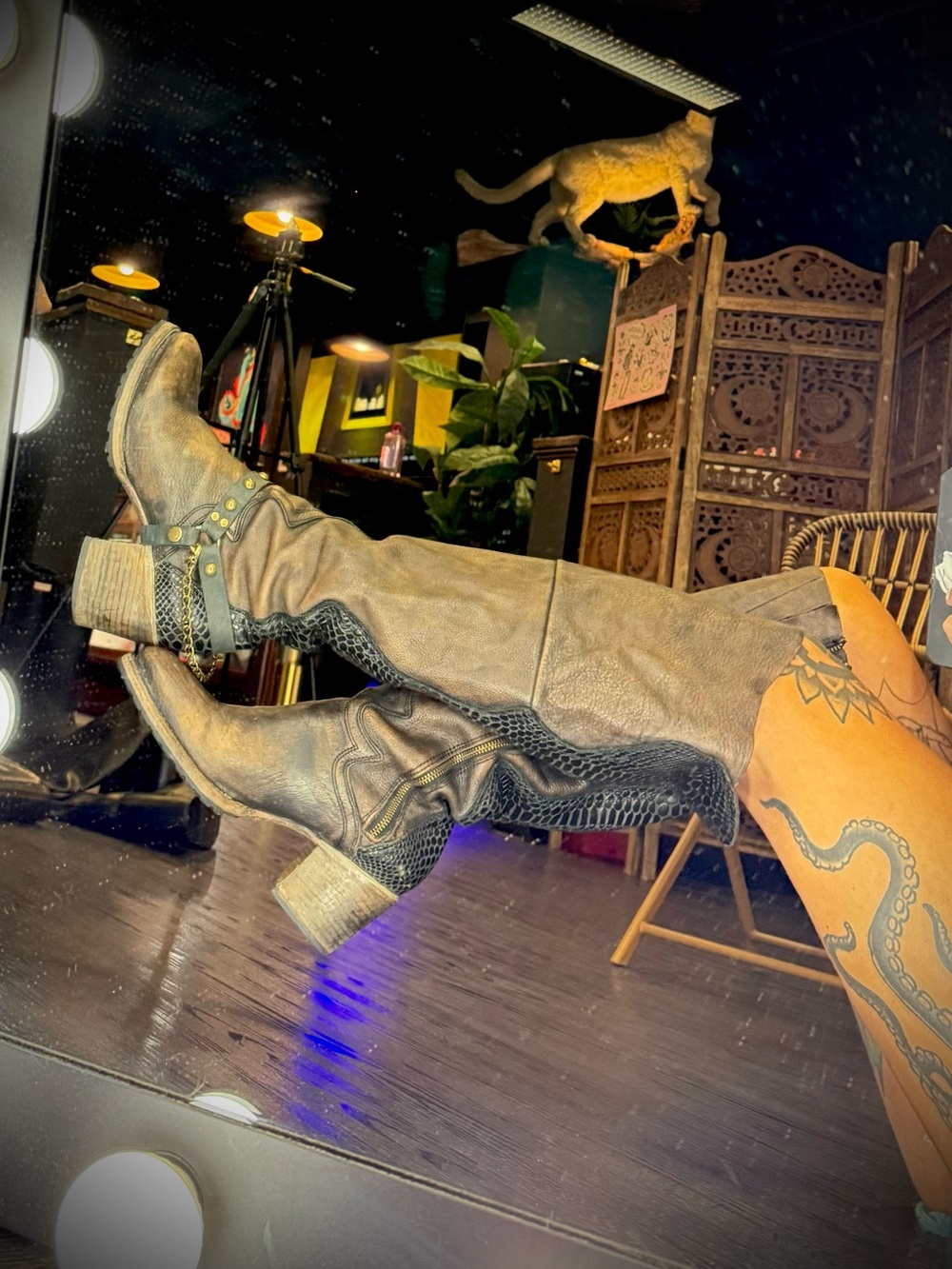 Freebird by Steven - Calgary Leather Western Knee Boots - Taupe & Black - 10